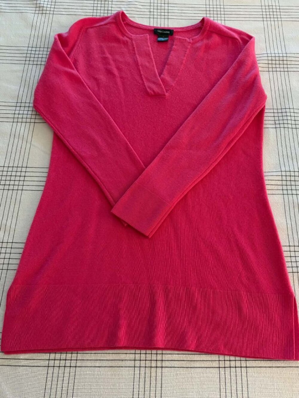 Sara Campbell 100% Cashmere Notch Neck Tunic Sweater Hot Pink Fuchsia S